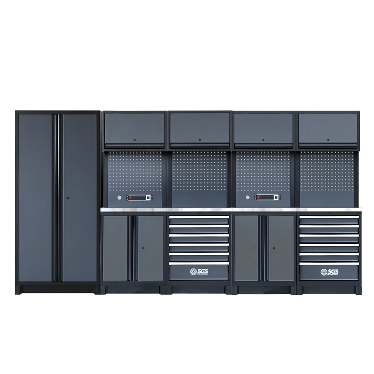 Heavy Duty Garage Storage System | Dual Powerstrip Cabinets | Tall Double Cabinet